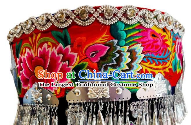 China Sichuan Ethnic Minority Silver Phoenix Coronet Traditional Miao Nationality Folk Dance Embroidered Hat