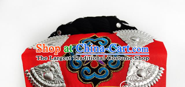 China Yi Ethnic Folk Dance Headwear Traditional Nationality Minority Beads Tassel Hat