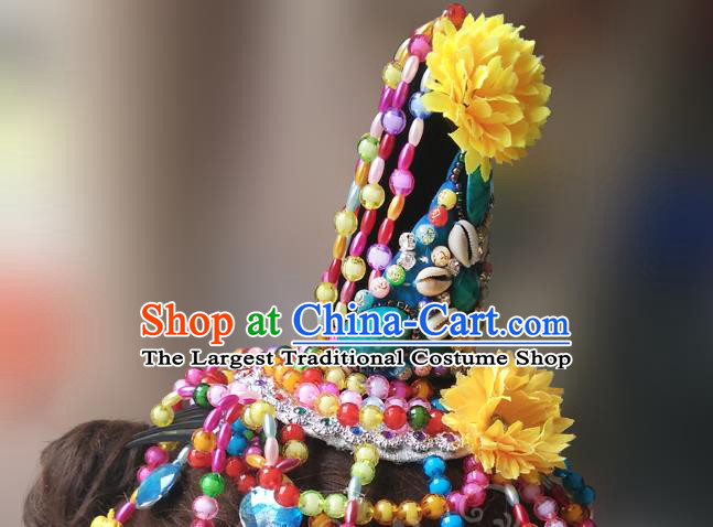 China Mosuo Ethnic Folk Dance Headwear Traditional Nationality Minority Beads Tassel Hair Accessories