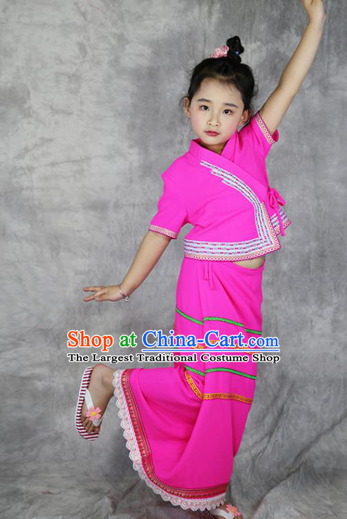China Yunnan Province Ethnic Minority Folk Dance Rosy Outfits Dai Nationality Girl Costumes