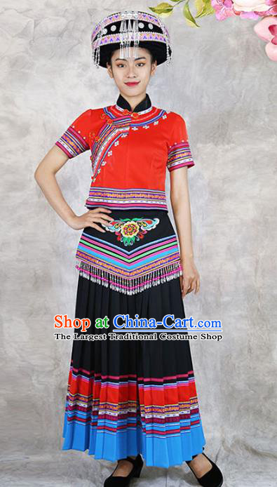 Chinese Yunnan Minority Folk Dance Outfits Clothing Ethnic Woman Costume She Nationality Dress and Hat
