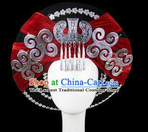 China Traditional Yi Nationality Torch Festival Hat Liangshan Ethnic Minority Stage Show Silver Tassel Headwear