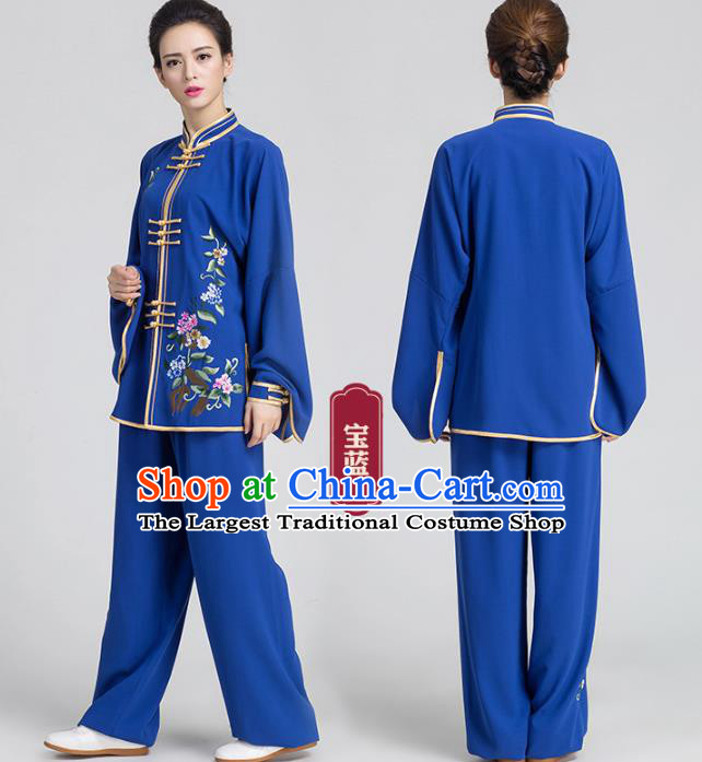 Chinas Traditional Kung Fu Embroidered Royalblue Outfits Tai Chi Training Costumes