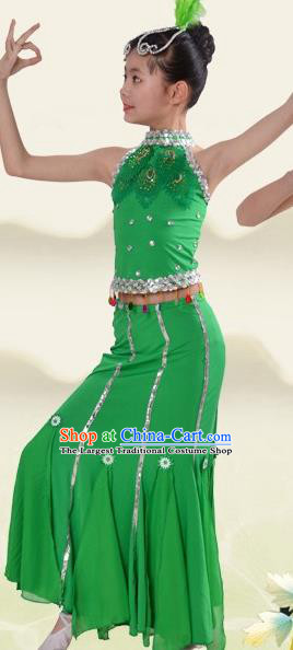 China Children Day Dance Green Dress Dai Nationality Minority Costume Stage Performance Clothing