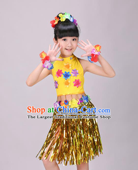 Top Stage Performance Clothing Children Day Dance Yellow Outfits Hawaiian Dance Dress