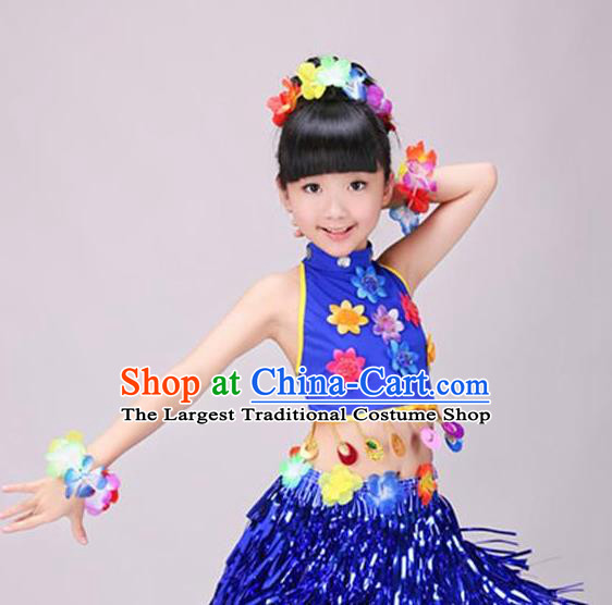 Top Hawaiian Dance Dress Modern Dance Stage Performance Clothing Children Day Dance Royalblue Outfits