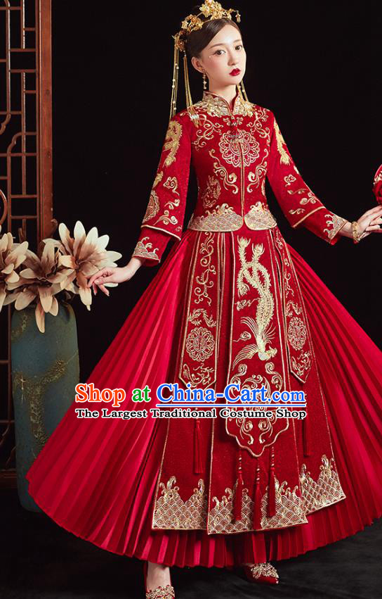 Chinese Traditional Wedding Clothing Bride Embroidered Costumes Classical Xiuhe Suit Red Outfits