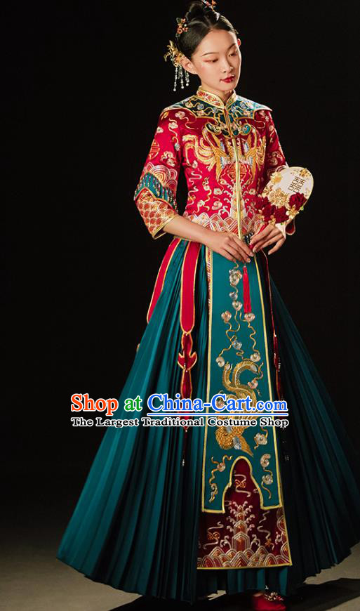 Chinese Traditional Wedding Toast Clothing Bride Embroidered Costumes Classical Xiuhe Suit Outfits