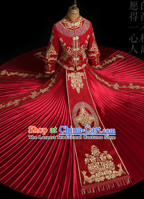 Chinese Classical Bride Embroidered Costumes Xiuhe Suit Drilling Outfits Traditional Wedding Toast Clothing