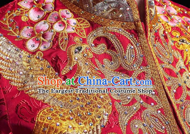 Chinese Traditional Wedding Embroidered Clothing Classical Bride Toast Costumes Xiuhe Suit Drilling Red Outfits
