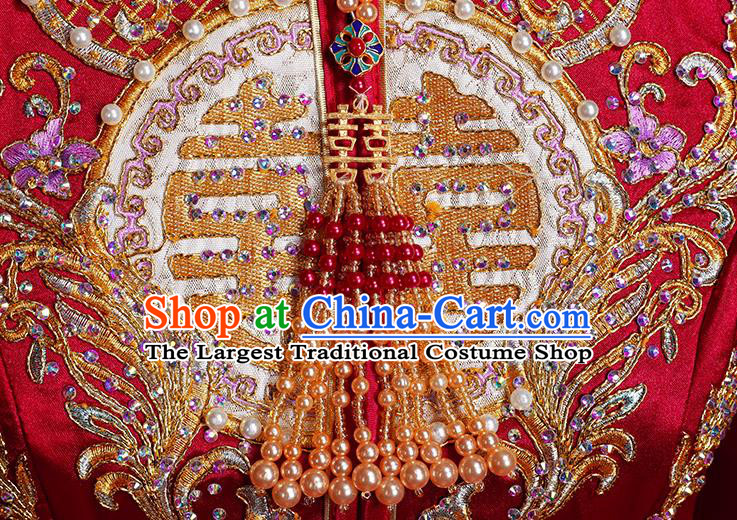 Chinese Traditional Xiuhe Suit Drilling Red Outfits Wedding Embroidered Clothing Classical Bride Toast Costumes