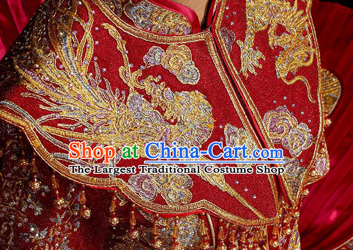 Chinese Classical Bride Toast Costumes Traditional Xiuhe Suit Drilling Red Outfits Wedding Embroidered Clothing