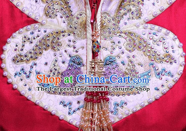 Chinese Bride Toast Embroidered Costumes Traditional Wine Red Xiuhe Suit Wedding Outfits Clothing