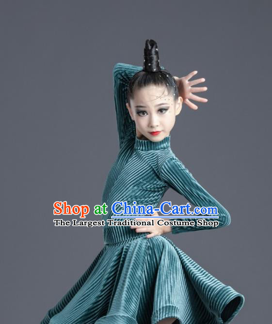 Top Grade Latin Dance Competition Cha Cha Green Tassel Dress Modern Dance  International Ballroom Dance Costume for Women