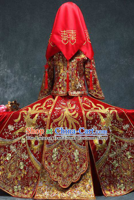 Chinese Traditional Xiuhe Suit Wedding Toast Clothing Embroidery Red Outfits Ancient Bride Diamante Phoenix Costumes