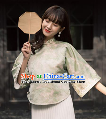 China Tang Suit Upper Outer Garment Classical Light Green Cheongsam Shirt