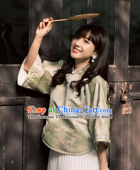 China Tang Suit Upper Outer Garment Classical Light Green Cheongsam Shirt