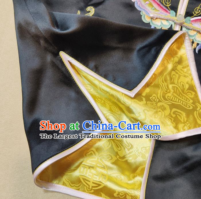 Chinese Tang Suit Waistcoat National Embroidered Butterfly Black Brocade Vest Upper Outer Garment