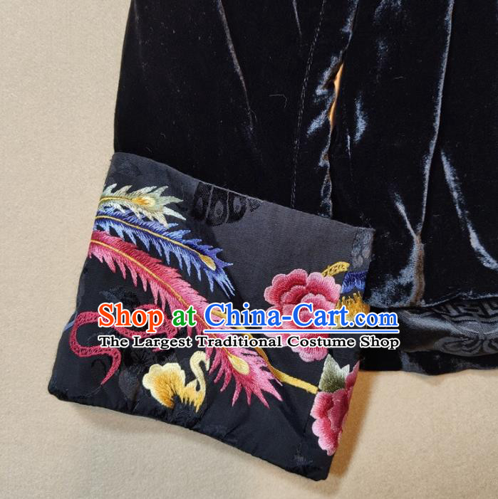 China Traditional Tang Suit Navy Velvet Coat Woman Embroidered Peony JacketChina Traditional Tang Suit Navy Velvet Coat Woman Embroidered Peony Jacket