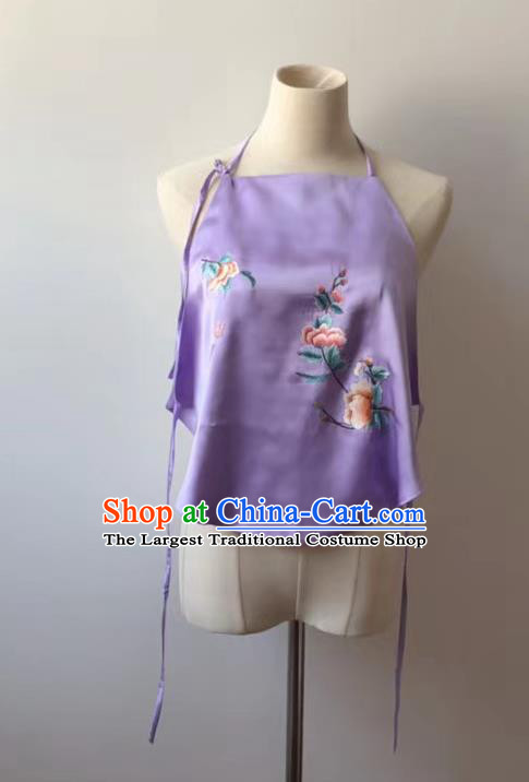 Chinese National Embroidered Peony Lilac Silk Stomachers Tang Suit Underwear Bellyband