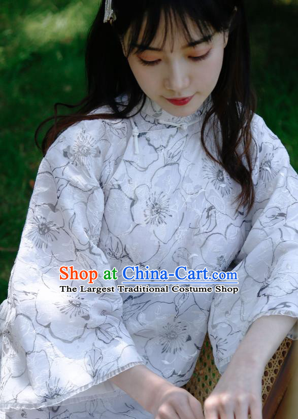 Republic of China National Printing White Qipao Dress Shanghai Beauty Clothing Classical Wide Sleeve Cheongsam