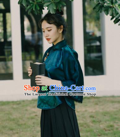 China Classical Peacock Green Shirt Cheongsam Blouse Tang Suit Upper Outer Garment Clothing