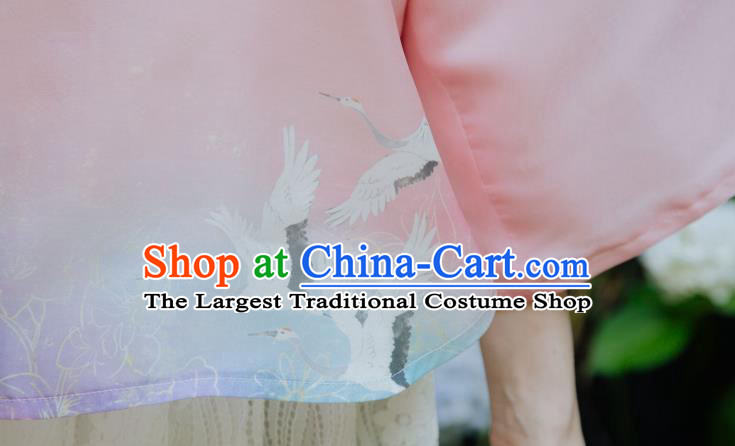 China Cheongsam Upper Outer Garment Tang Suit Blouse Clothing Classical Pink Chiffon Shirt