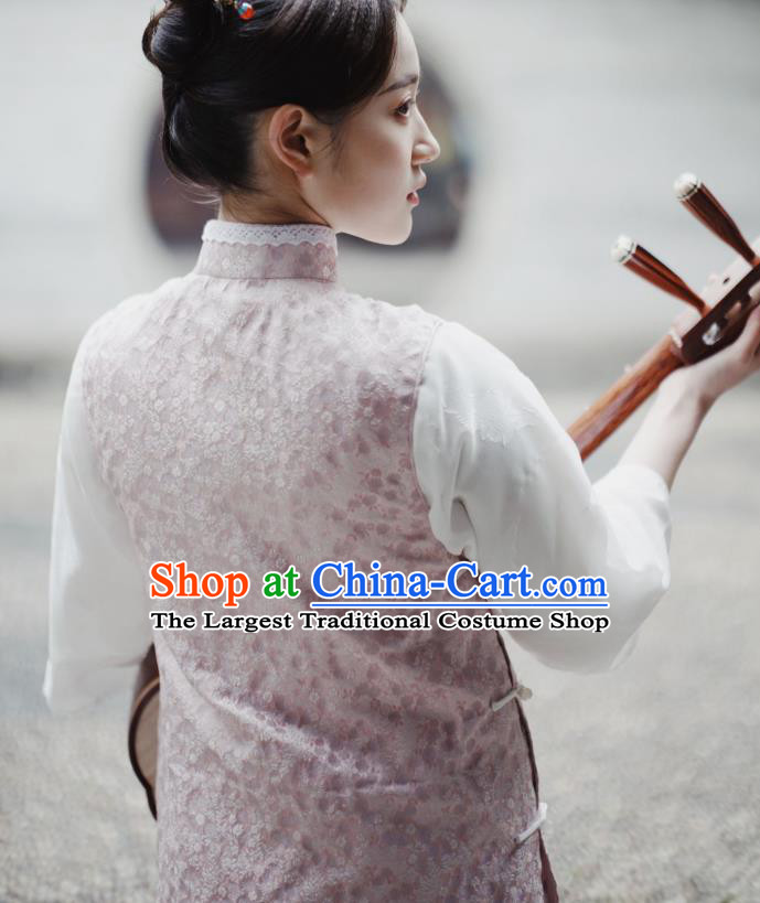 Republic of China Pink Vest Dress Shanghai Beauty Qipao Clothing Classical Winter Cheongsam