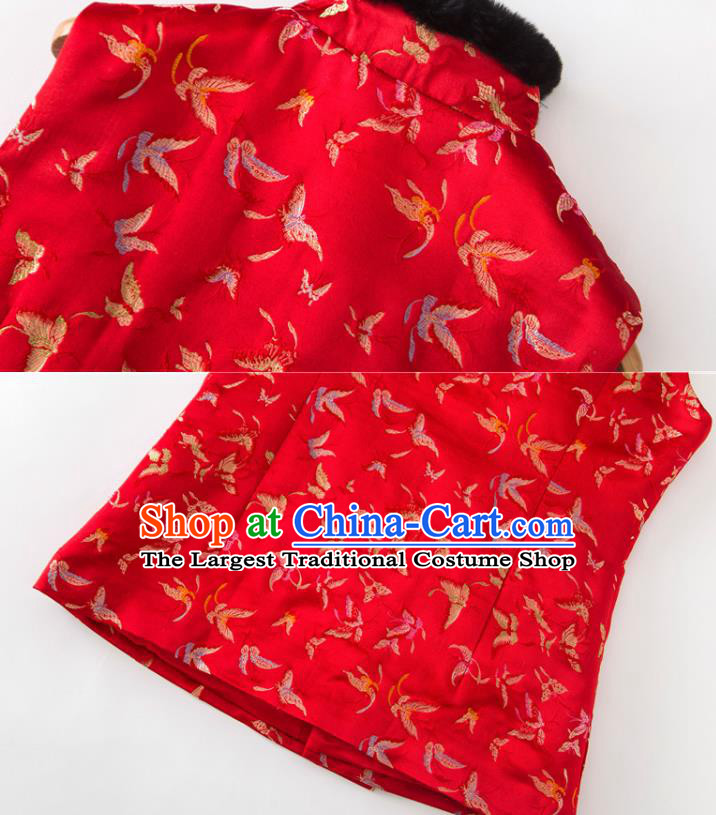 Chinese National Women Clothing Tang Suit Winter Red Waistcoat Classical Butterfly Pattern Vest