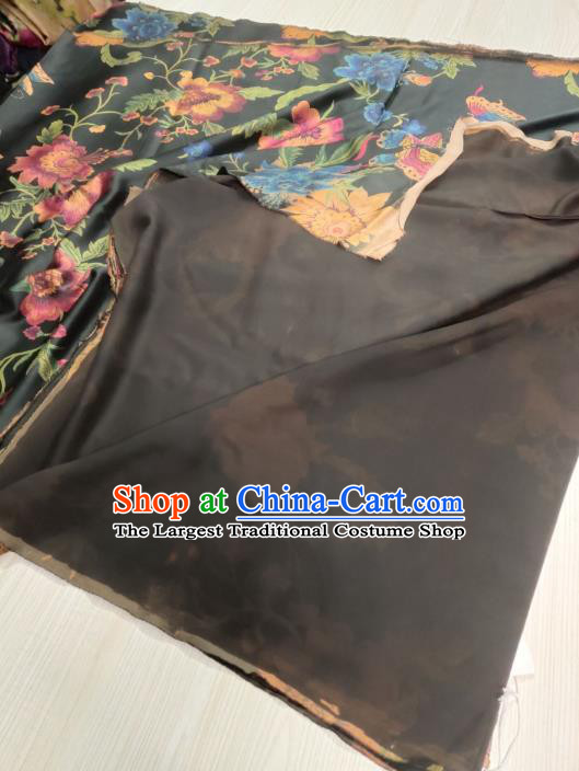 China Traditional Gambiered Guangdong Gauze Classical Flowers Butterfly Pattern Black Silk Fabric