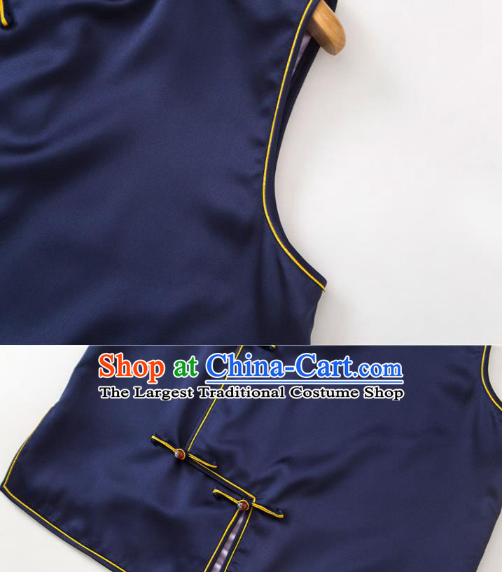 Chinese Tang Suit Navy Silk Waistcoat Classical Embroidered Vest National Women Clothing