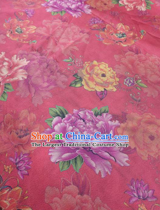 China Traditional Gambiered Guangdong Gauze Cheongsam Fabric Classical Peony Pattern Red Silk