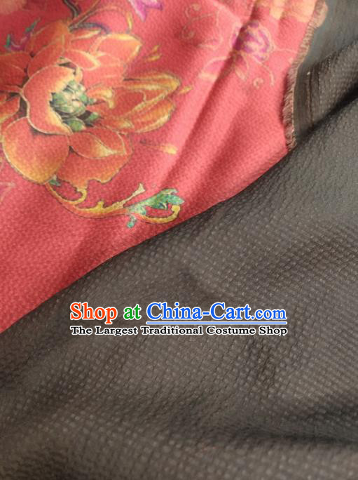 China Traditional Gambiered Guangdong Gauze Cheongsam Fabric Classical Peony Pattern Red Silk