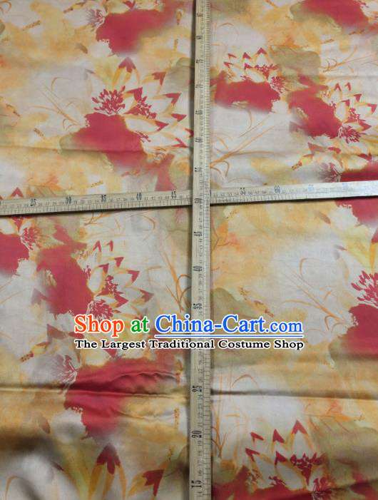 China Traditional Gambiered Guangdong Gauze Cheongsam Satin Fabric Classical Lotus Pattern Yellow Silk