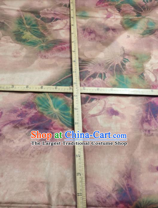 China Classical Silk Cloth Traditional Pink Lotus Pattern Gambiered Guangdong Gauze Cheongsam Satin Fabric