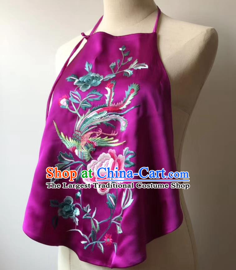 Chinese Tang Suit Undergarment National Women Stomachers Embroidered Phoenix Peony Purple Silk Bellyband
