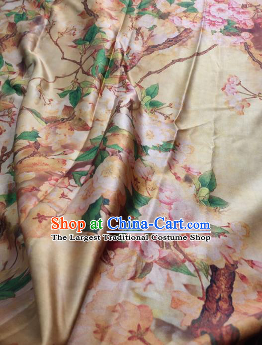 China Yellow Satin Cloth Traditional Begonia Pattern Gambiered Guangdong Gauze Cheongsam Silk Fabric