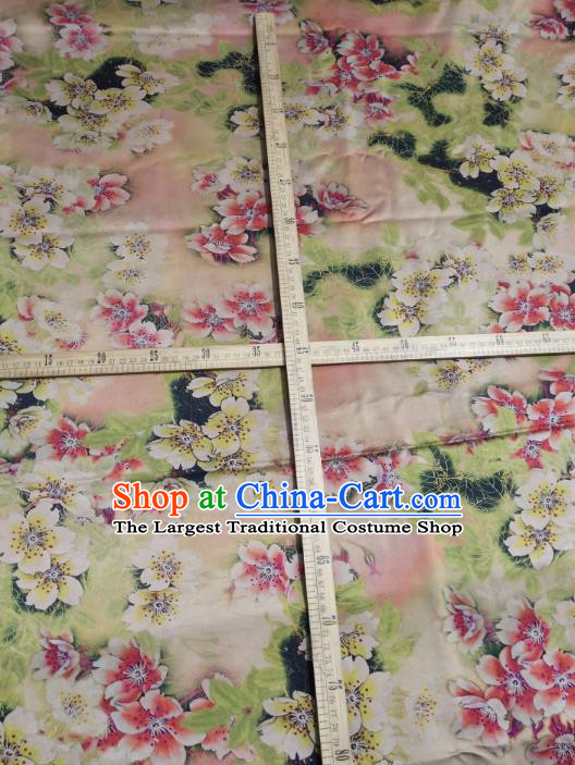 China Traditional Peach Blossom Pattern Gambiered Guangdong Gauze Cheongsam Silk Fabric Light Pink Satin Cloth