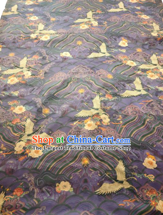 China Cheongsam Silk Fabric Traditional Wave Cranes Pattern Purple Gambiered Guangdong Gauze
