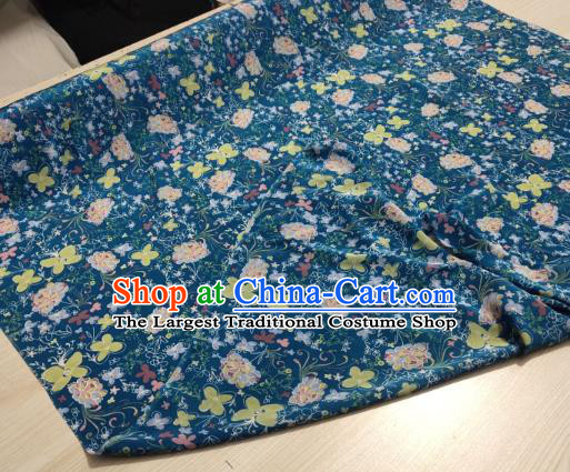 China Classical Peony Butterfly Pattern Design Gambiered Guangdong Gauze Traditional Cheongsam Blue Silk Fabric