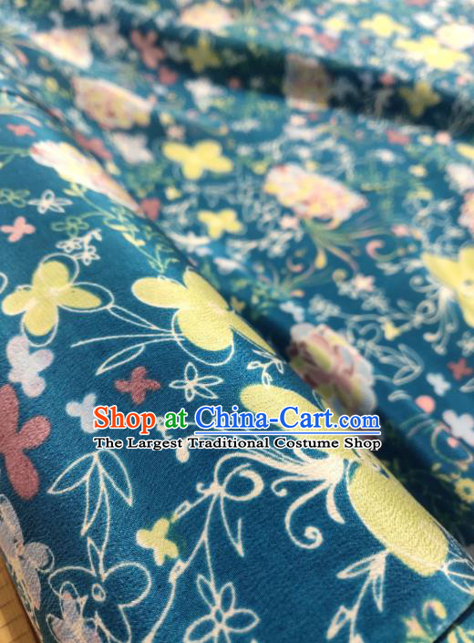 China Classical Peony Butterfly Pattern Design Gambiered Guangdong Gauze Traditional Cheongsam Blue Silk Fabric