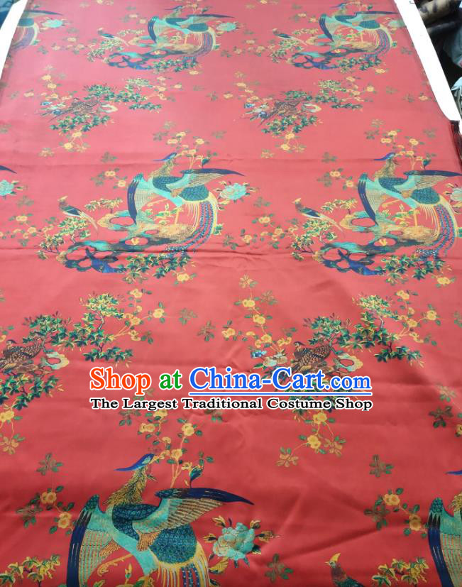 China Cheongsam Red Silk Fabric Traditional Phoenix Pattern Gambiered Guangdong Gauze Cloth