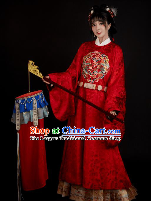 China Ancient Court Princess Red Hanfu Clothing Traditional Ming Dynasty Wedding Historical Costumes