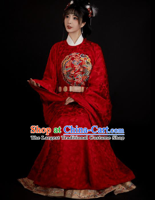 China Ancient Court Princess Red Hanfu Clothing Traditional Ming Dynasty Wedding Historical Costumes