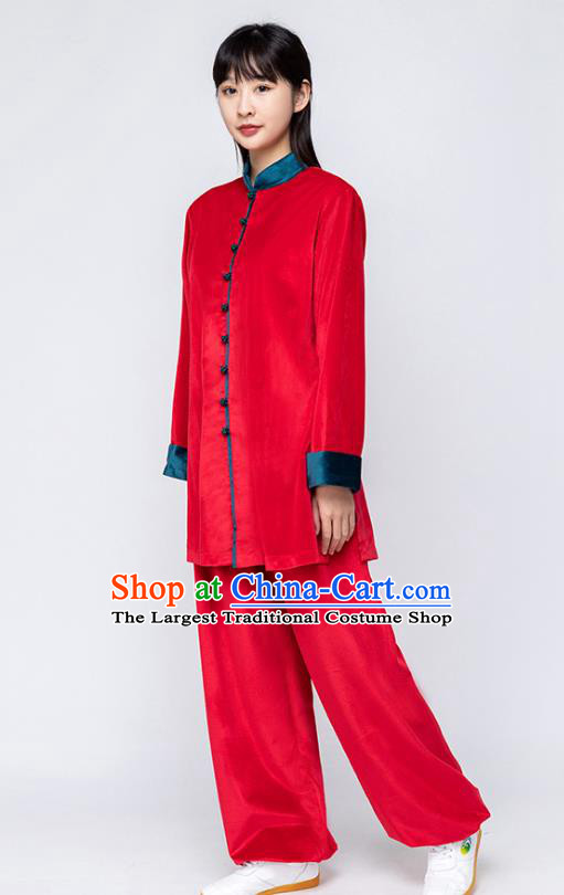 China Martial Arts Competition Clothing Woman Tai Chi Training Red Uniforms Traditional Kung Fu Costumes