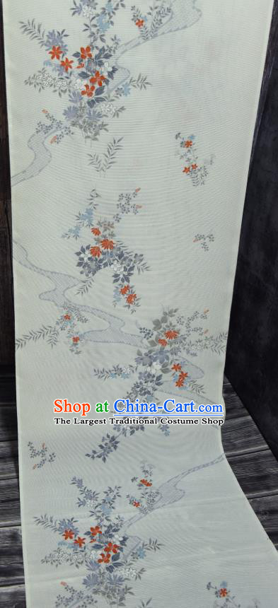 Asian Japan White Brocade Tapestry Traditional Japanese Kimono Chrysanthemum Pattern Silk Fabric