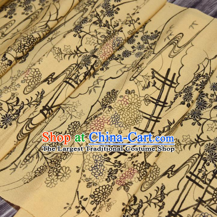 Asian Japan Brocade Tapestry Traditional Japanese Kimono Chrysanthemum Pattern Yellow Silk Fabric