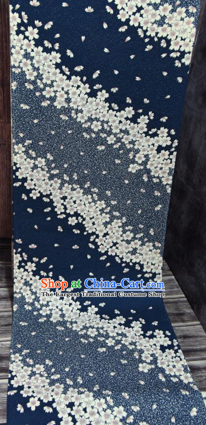 Asian Japan Sakura Pattern Brocade Tapestry Traditional Japanese Kimono Navy Silk Fabric