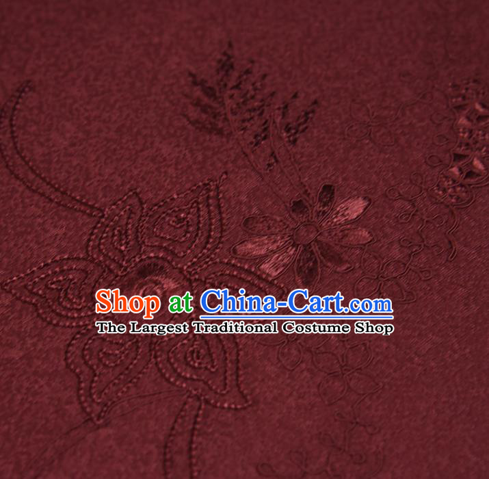 Traditional Japanese Kimono Dark Red Silk Fabric Asian Japan Classical Embroidered Pattern Brocade Tapestry