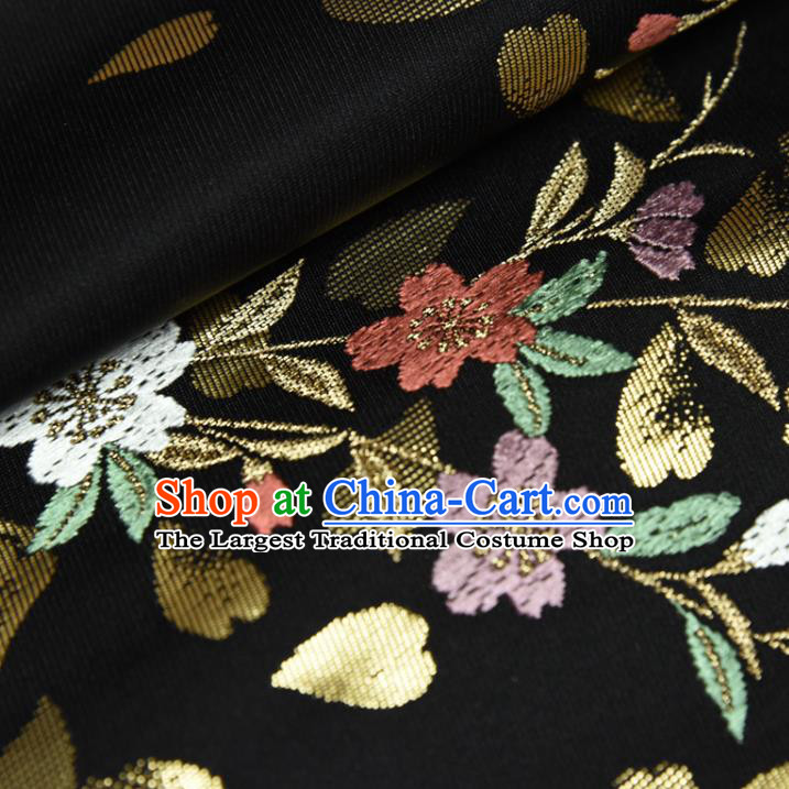 Traditional Japanese Kimono Pure Silk Fabric Asian Japan Classical Sakura Butterfly Pattern Wafuku Black Brocade Tapestry